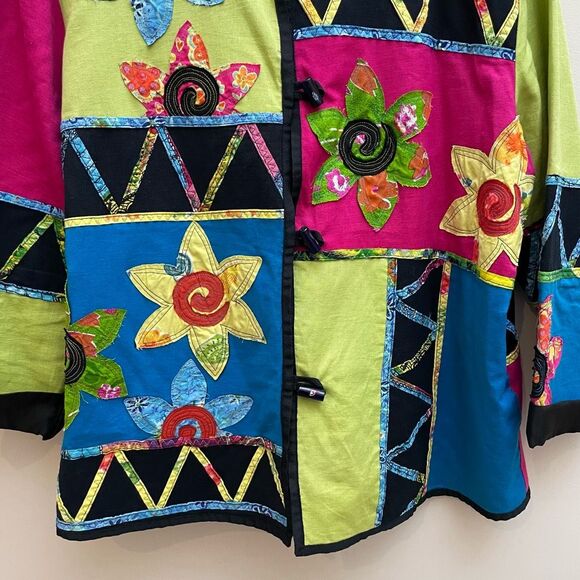 Maggie Barnes Patchwork Jacket Womens Size 1X Petite Colorful Art to Wear Artist - Picture 3 of 11